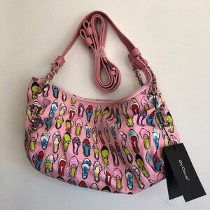 GIO CELLINI Bead Sequin Pink Canvas Shoe Print Hobo Shoulder Bag/Purse